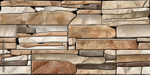 Fototapeta Naklejka Na Ścianę i Meble -  Home decorative 3d elevation wall tiles design, Seamless Ceramic Tiles Designs, Seamless Ceramic Wall tiles design Natural Stone Bricks wallpaper design Home decorative 3d elevation Background.