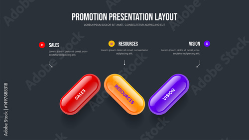 Professional Innovation Frame Design Vector Illustration. Creative Insight Three Element Diagram Presentation Layout. Visual Solution 3 Step Infographic Slideshow Template.