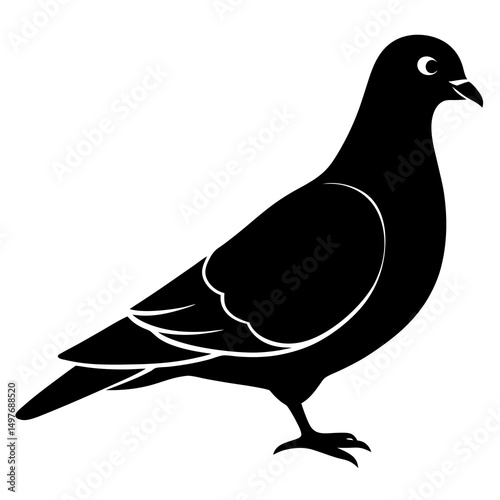 Black Silhouette of a Single Pigeon Bird