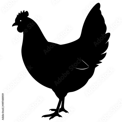 Black Silhouette of a Hen Farm Animal