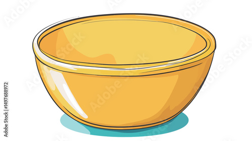 A digital illustration of a yellow mixing bowl. The bowl is depicted in a cartoonish style with a slightly glossy finish suggested through highlights. It is rendered in a single, saturated yellow