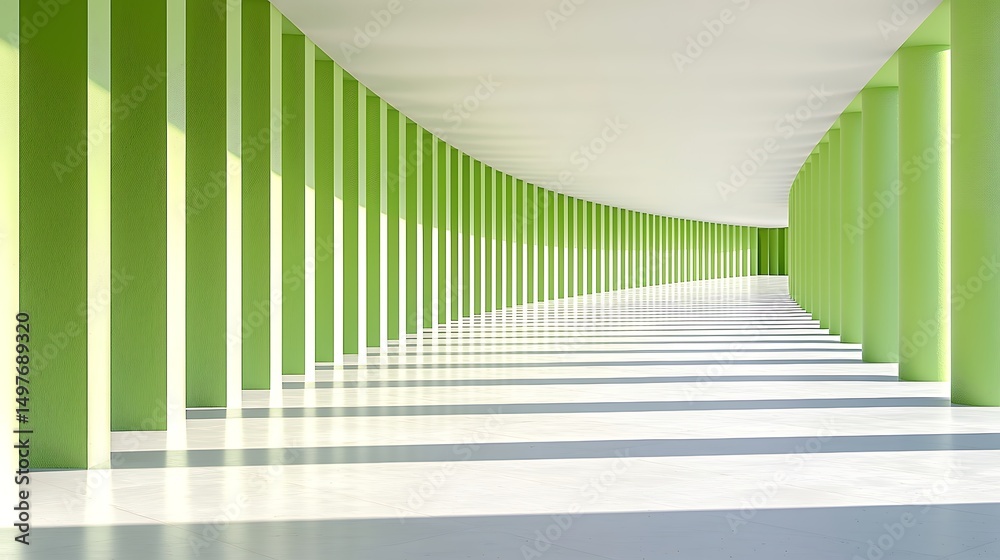 Obraz premium Green Column Hallway with Perspective View