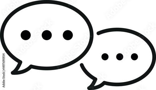 Black outline chat bubble icon with ellipsis, representing messaging, communication or conversation in digital interfaces	