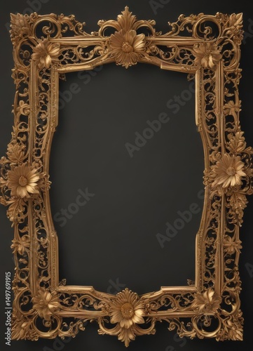 Intricate gold filigree floral frame, vintage style, antique, leaf, baroque