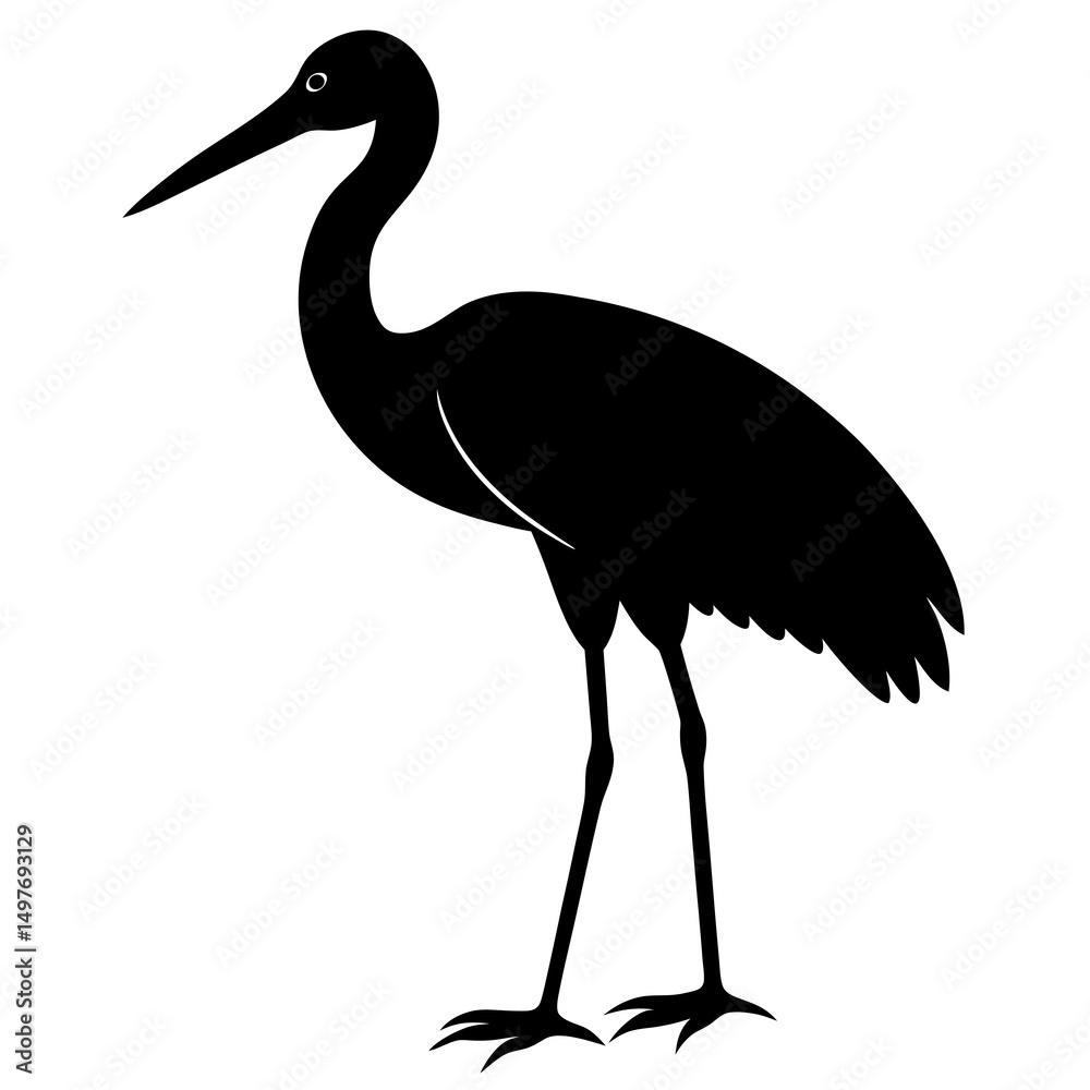 Fototapeta premium Black Silhouette of a Crane Bird Standing