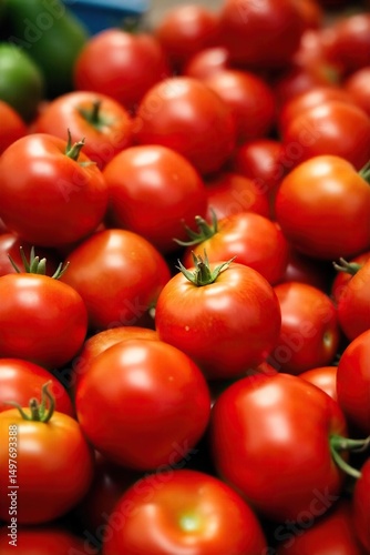 A vibrant pile of ripe red tomatoes, some slightly green, being sorted and categorized by size and color for market preparation  Ready for canning, sauces, or fresh sale , red, grocery