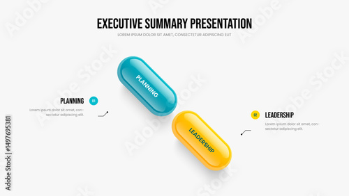 Product Strategy 2 Option Infographic Slideshow Design. Enterprise Visualization Presentation Template Vector Illustration. Professional Solution Two Element Diagram Slide Layout.