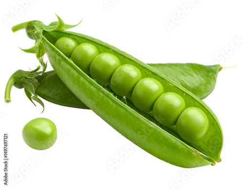 Fresh green peas in a pod against a transparent background.