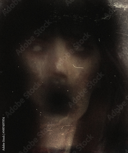 Dark grunge background with scary monster, Horror face, Halloween wallpaper with demon