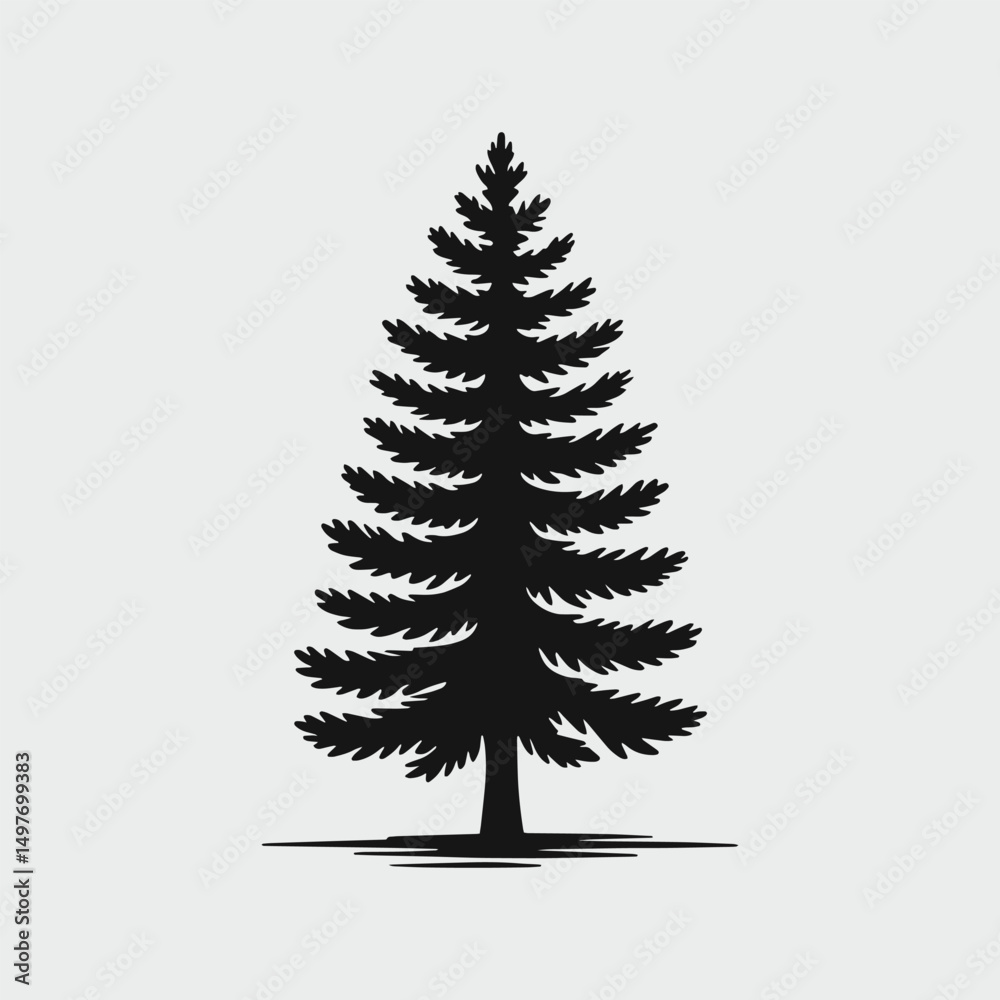 Fototapeta premium Hand drawing a tree pine silhouette vector