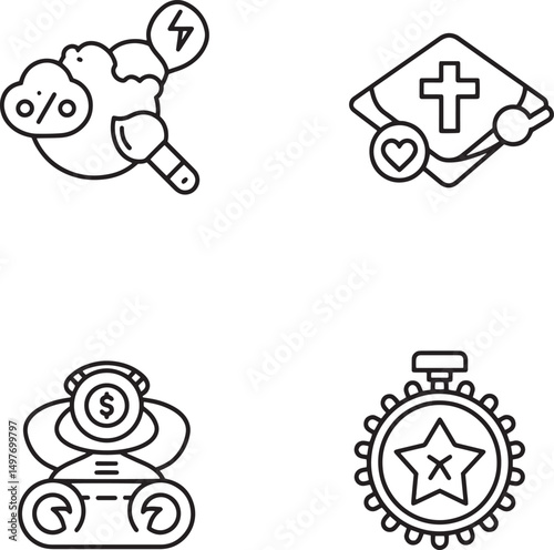 Set of simple vector line icons depicting conceptual ideas and silhouette elements