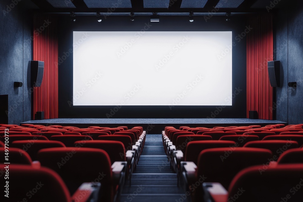 Fototapeta premium Movie theater auditorium with screen on white background