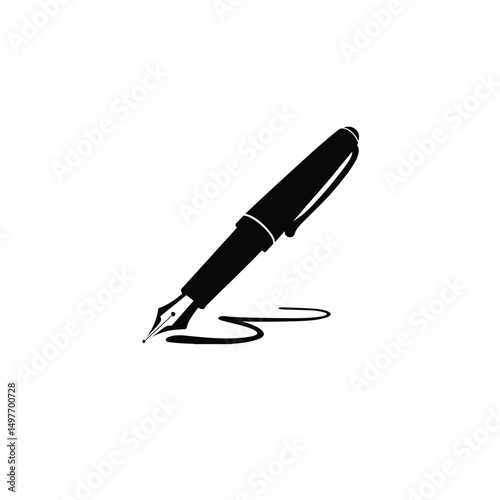 Silhouette of fountain pen on white background