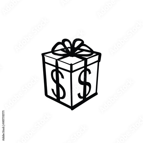 silhouette of gift with dollar on white background