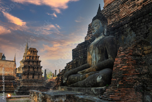 Bild auf Leinwand Sukhothai Wat Mahathat Buddha statues at Wat Mahathat ancient capital of Sukhothai, Thailand