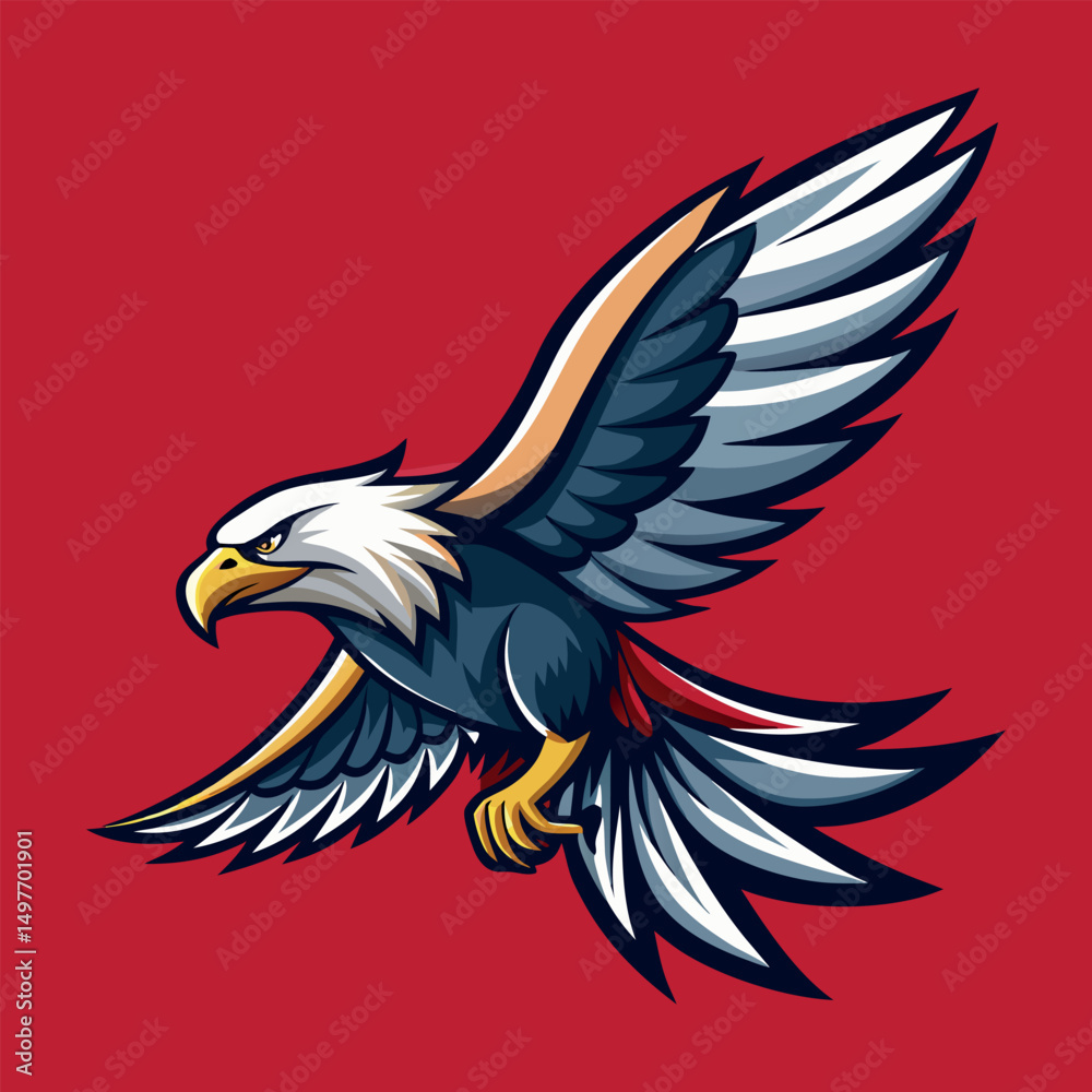 Obraz premium Eagle flying vector flat color mascot design style illustration,
