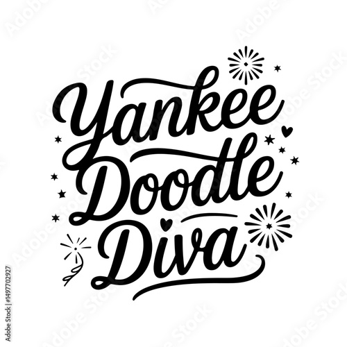 Yankee Doodle Diva. 4th of July Quotes Vector Design Isolated on White Background