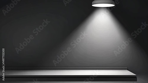 Dark room, spotlight on shelf, product display