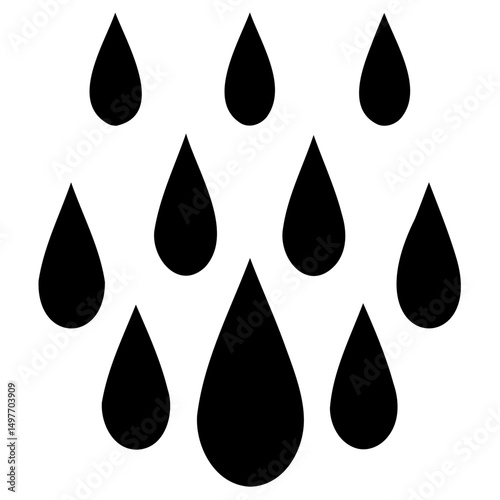 Simple black water drop vector falling motion silhouette on transparent vector and PNG