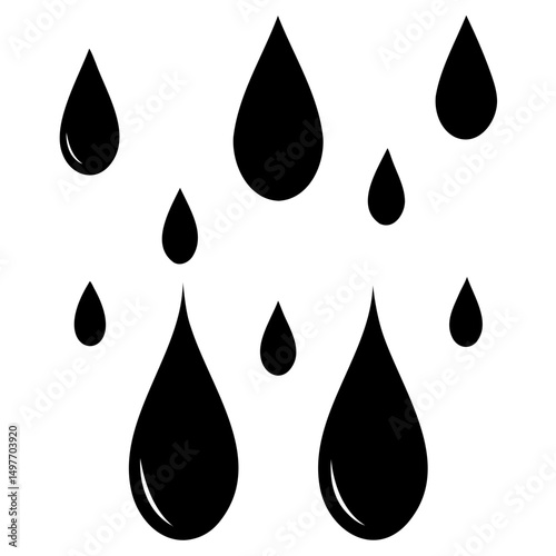 Minimalist silhouette of water drop falling vector art on transparent background