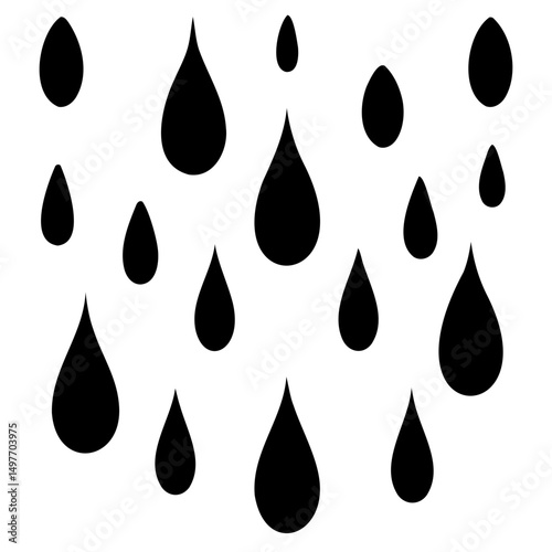 Minimalist silhouette of water drop falling vector art on transparent background