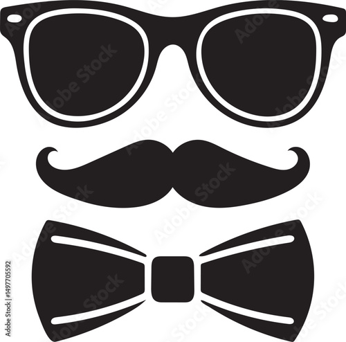 Minimalist Hipster Icons Mustache Sunglasses Bow Tie Flat Design