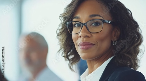 Confident businesswoman in glasses, close-up portrait.