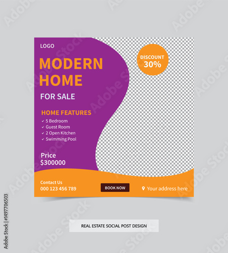 Modern Real Estate Social Media Post Design Template for Property Marketing, Realtor Promotions, Housing Ads, Real Estate Listings, and Digital Advertising Graphics