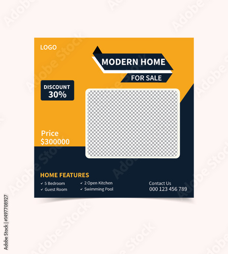 Modern Real Estate Social Media Post Design Template for Property Marketing, Realtor Promotions, Housing Ads, Real Estate Listings, and Digital Advertising Graphics