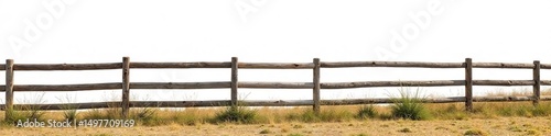 A rustic wooden ranch fence against a bright white background, perfect for design projects needing a clean, country feel  Ideal for branding, websites, and more , simple, rustic