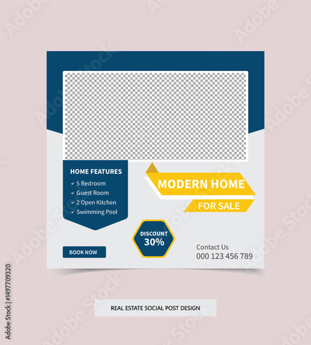 Modern Real Estate Social Media Post Design Template for Property Marketing, Realtor Promotions, Housing Ads, Real Estate Listings, and Digital Advertising Graphics