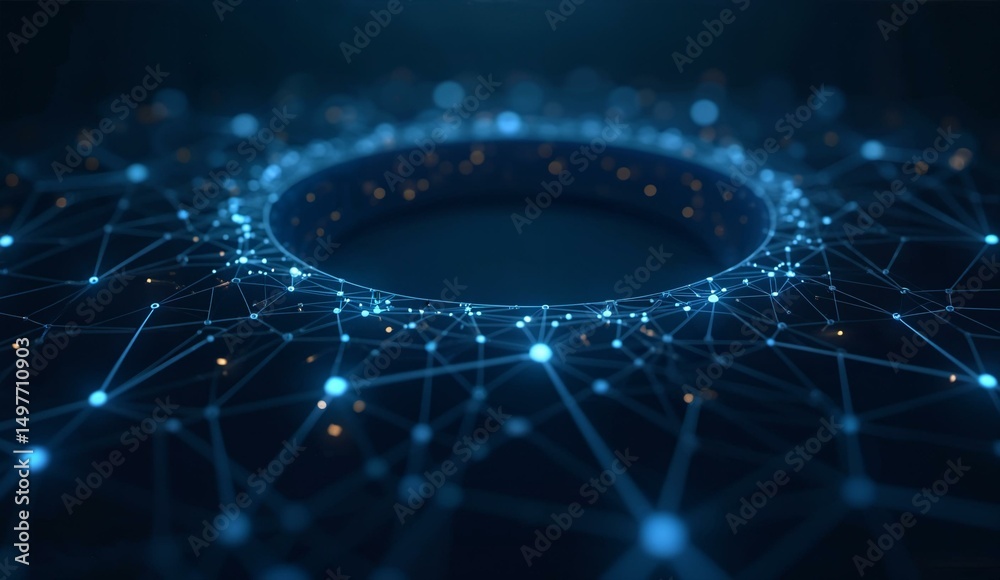Obraz premium A digital network with a central circular hub and interconnected nodes