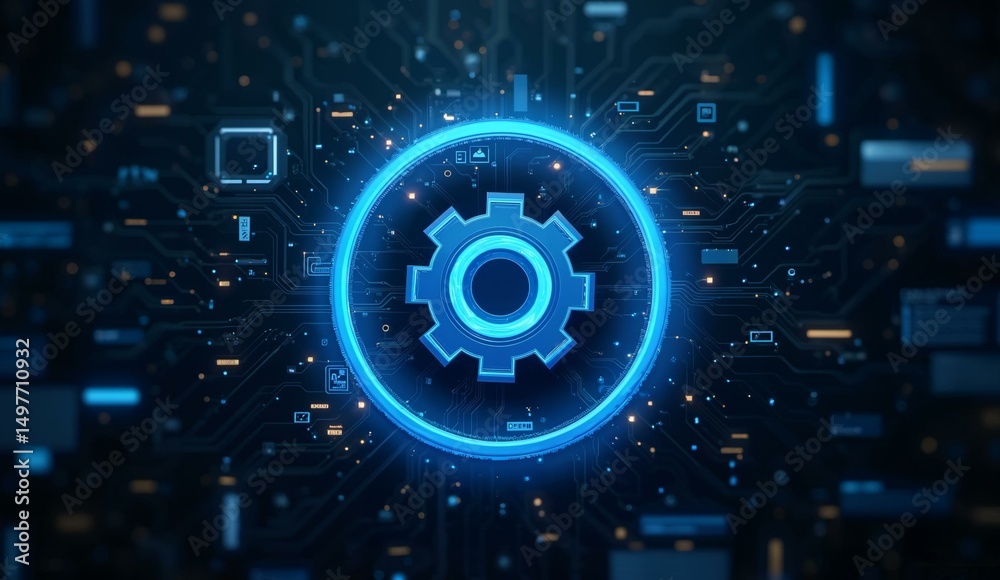 Obraz premium Digital Gear Icon on Circuit Board Background