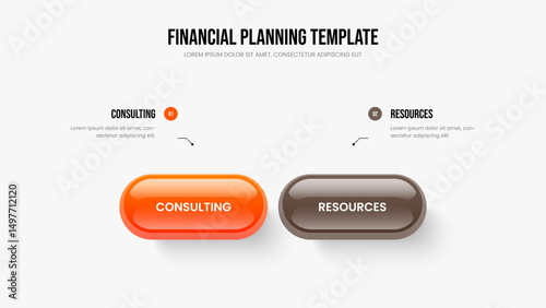 Financial Innovation Presentation Layout Vector Illustration. Creative Analysis Two Element Diagram Slide Design. Product Visualization 2 Step Infographic Slideshow Template.