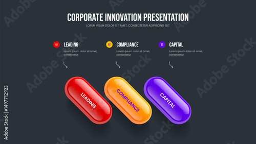 Financial Introduction Frame Layout Vector Illustration. Digital Analysis Three Step Infographic Presentation Design. Service Launch 3 Element Diagram Slide Template.