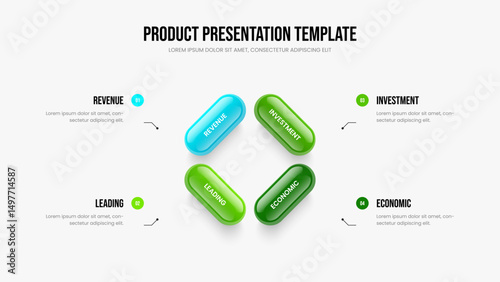 Project Analysis Frame Layout Vector Illustration. Sales Showcase Four Element Infographic Presentation Design. Business Insight 4 Step Diagram Slide Template.