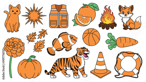 Vector Set of ORANGE Color Objects