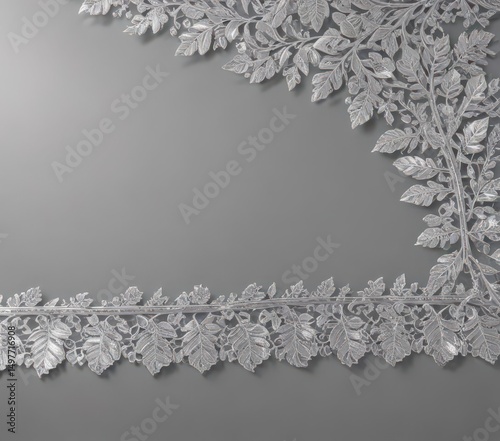 Silver leaf lace border, shimmering metallic background ,  premium,  glossy