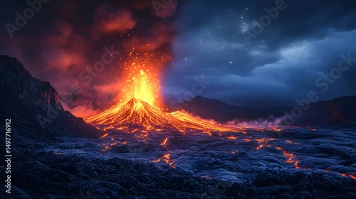 Red magma of volcanic eruption