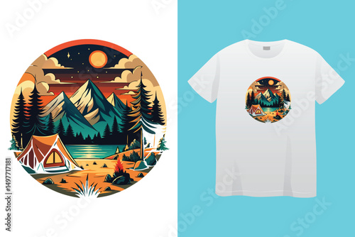 fishing illustration holiday graphic lake design mountains badge outdoor vintage adventure