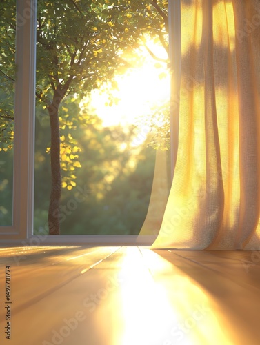 Swaying curtains by the bedroom window