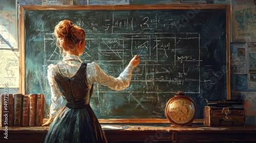 Teacher writing math equations on chalkboard