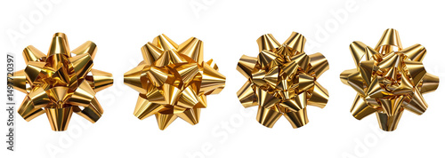 Realistic gold bow collection, isolated on white background