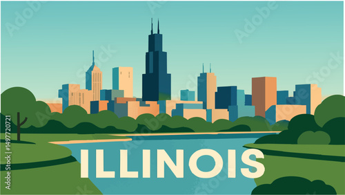 Illinois Urban Skyline with River Views.eps