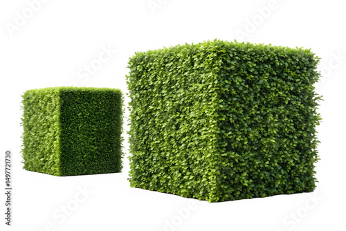 Two Green Bush Cubes on Transparent Background