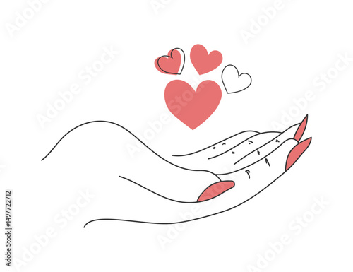 creative handwriting in the shape of a hand giving love or a heart. Vector illustration 