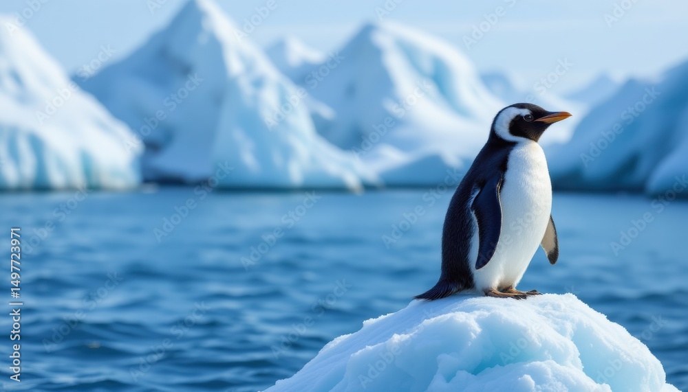 Fototapeta premium create an illustration of adorable gentoo penguins standing atop a majestic ice blue iceberg