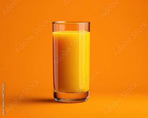 Centered glass of orange juice with pulp