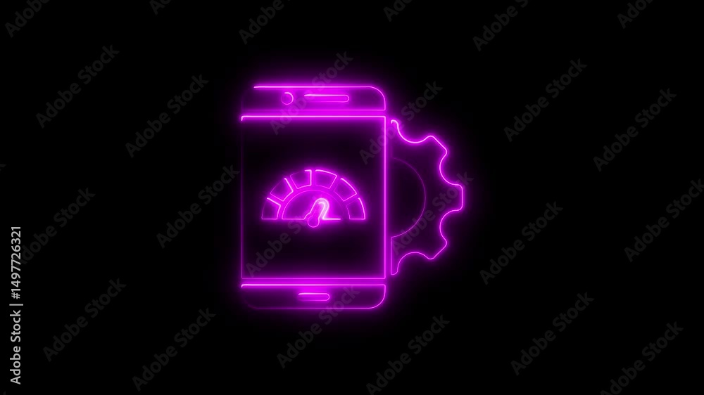 Neon animated mobile phone interface displaying speed settings on black background