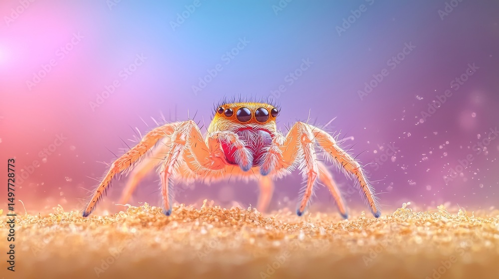 Fototapeta premium Close-Up Macro Shot of Intricate and Hairy Jumping Spider